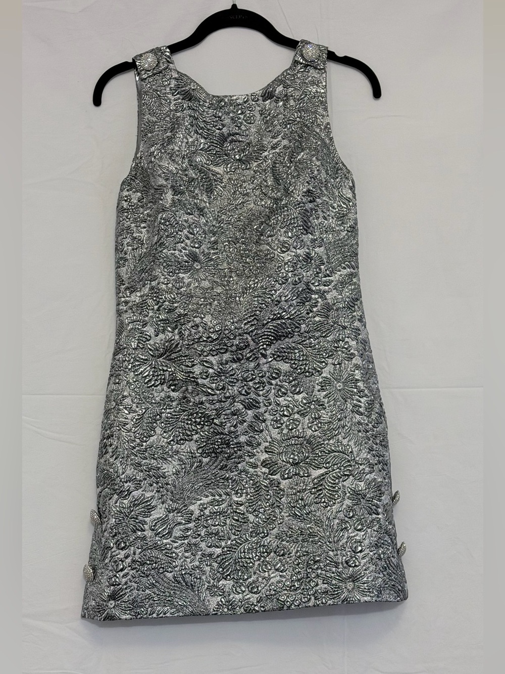 Dolce & Gabbana Silver Floral Brocade Mini Dress